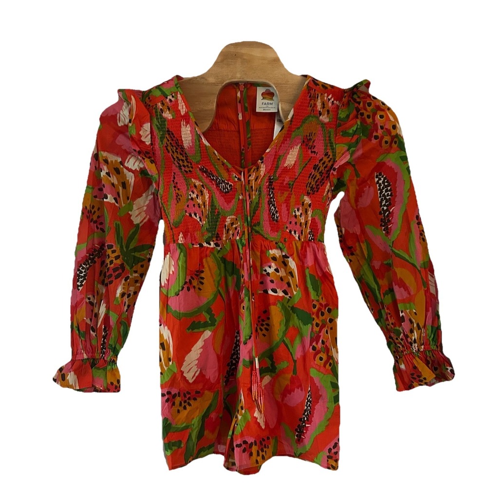 Farm Rio Anthropologie Womens Tropical Ruffle Sleeve‎ Romper Size Small $210 Red